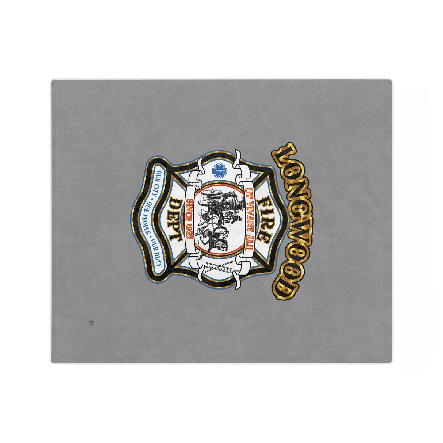 Longwood Fire Rescue Department Logo Velveteen Minky Blanket