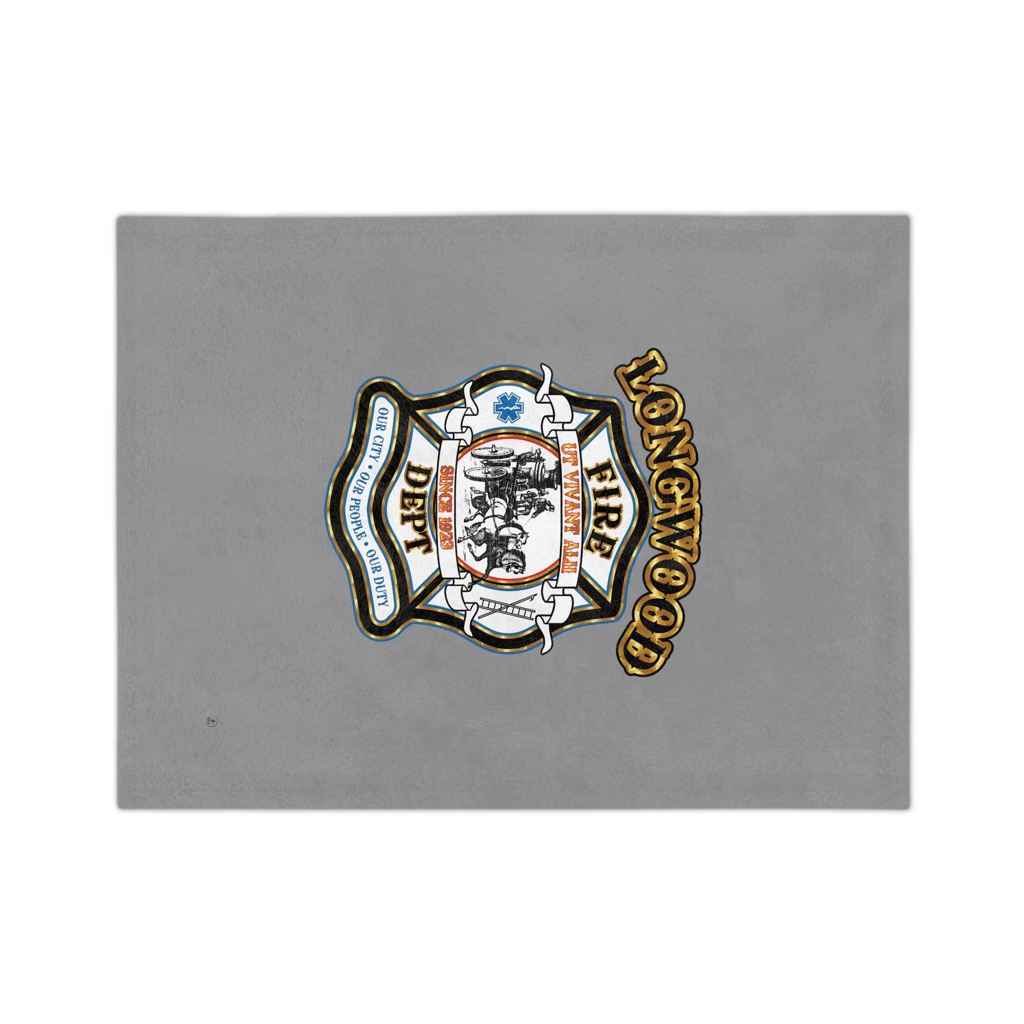 Longwood Fire Rescue Department Logo Velveteen Minky Blanket