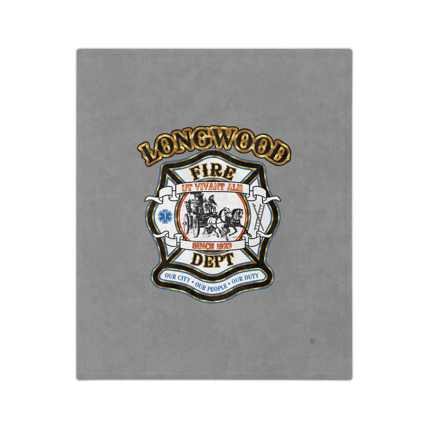 Longwood Fire Rescue Department Logo Velveteen Minky Blanket