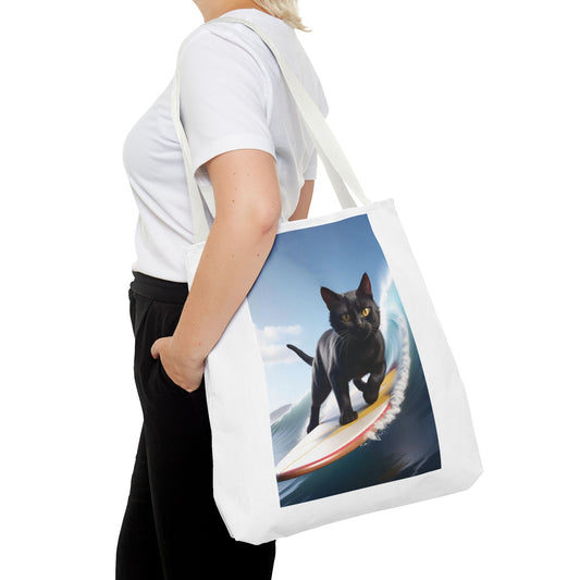 Surfin' Kitty Black Cat AOP Tote Bag