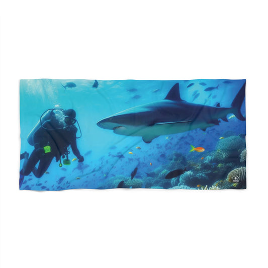 Diver and shark Beach Towel